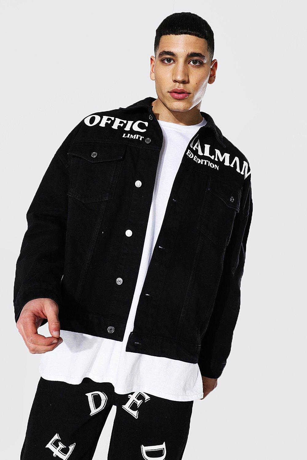 Black denim jacket 2024 with back print